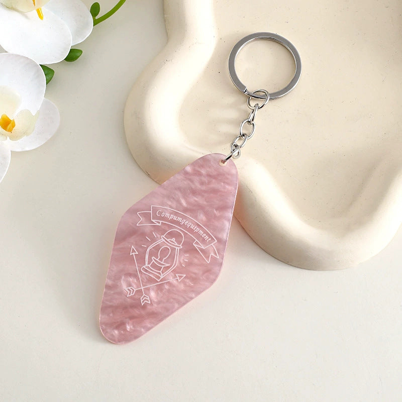 Retro Motel Tag Acrylic Keychain - pink
