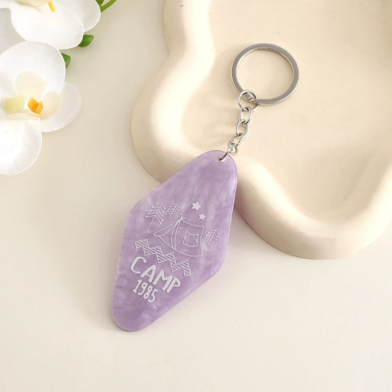 Retro Motel Tag Acrylic Keychain - purple