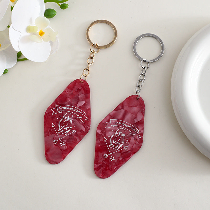 Retro Motel Tag Acrylic Keychain - red