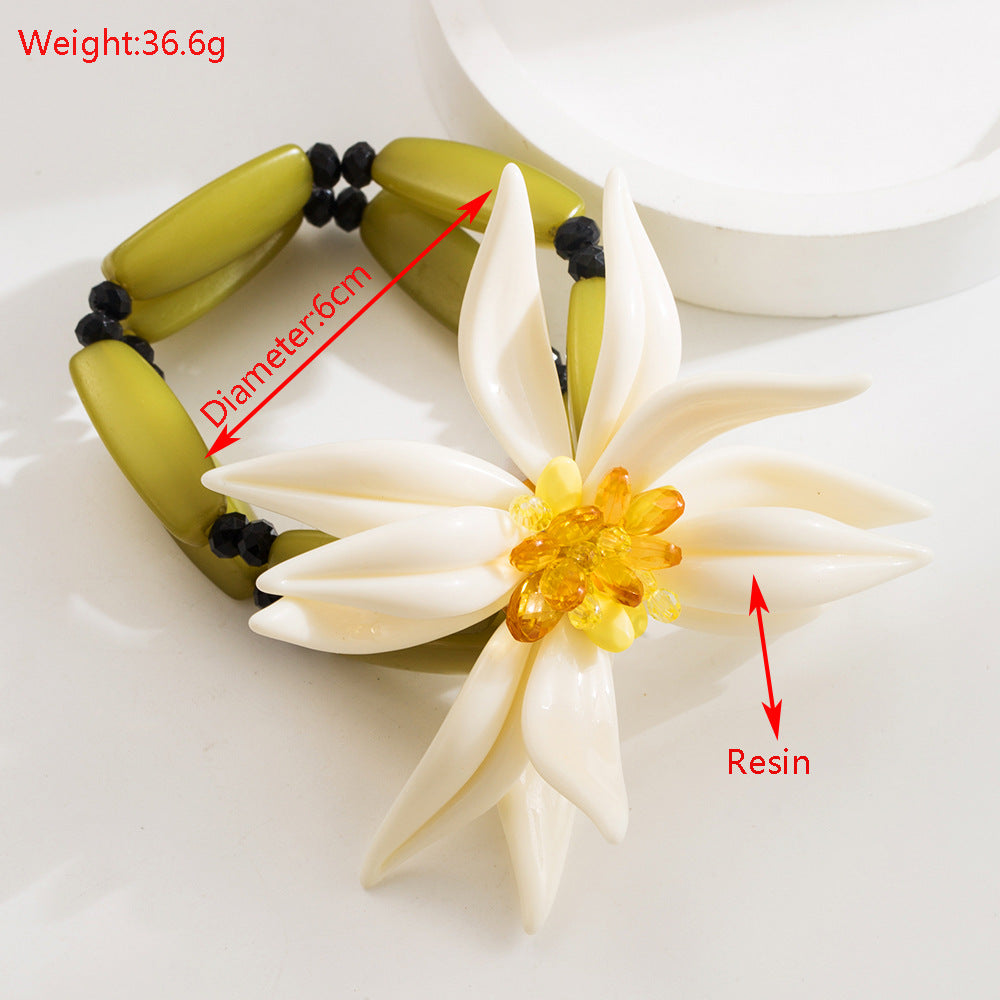 Resin Lily Flower Beaded Jewelry Set - Bracelet - 1