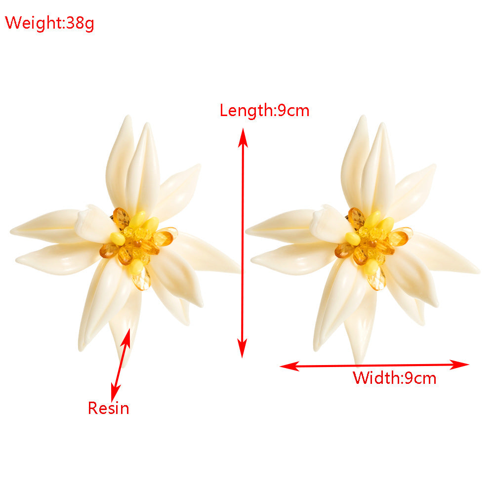 Resin Lily Flower Beaded Jewelry Set - Earrings