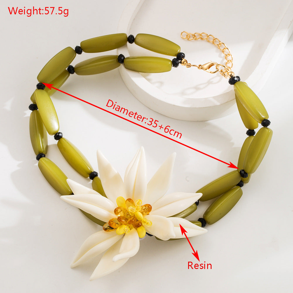 Resin Lily Flower Beaded Jewelry Set - Necklace