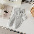 Bow Accent Ruffle Cuff Crew Socks - Gray