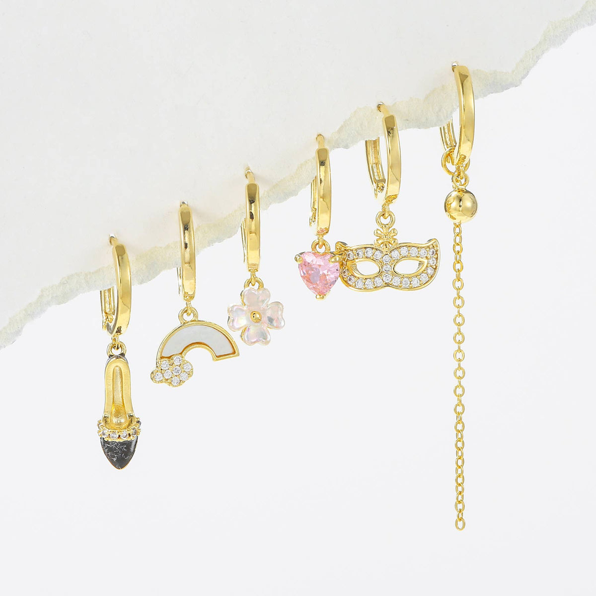 Rainbow Heel And Mask Charm Earring Set