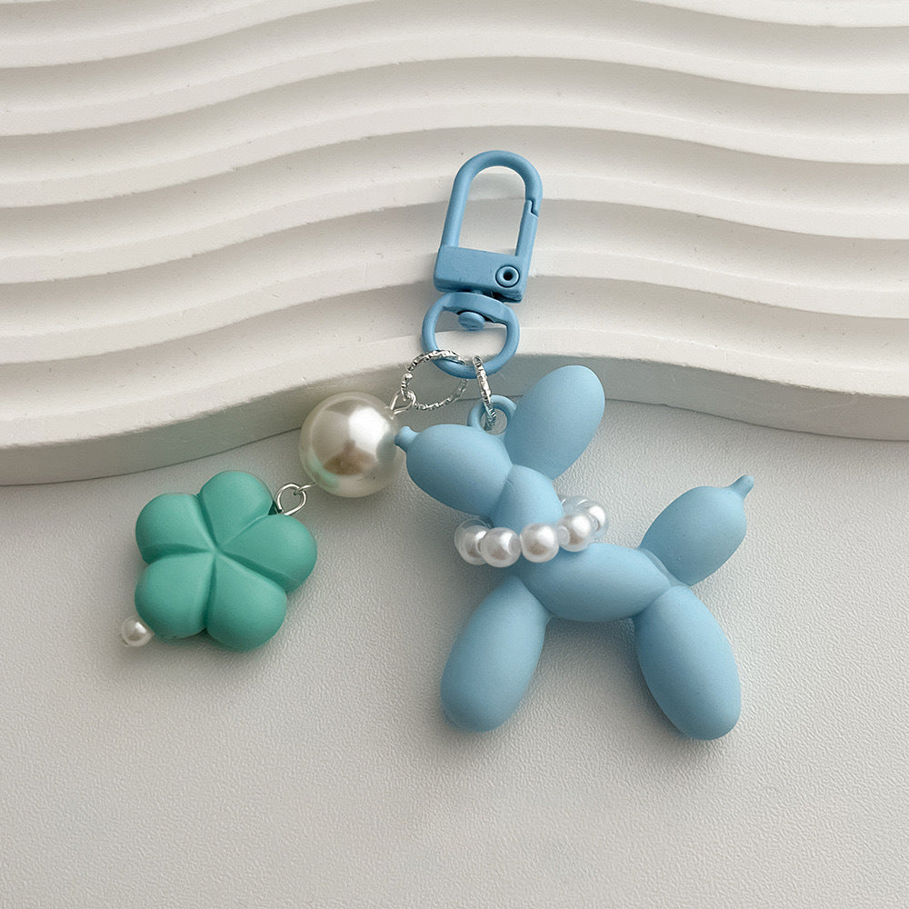 Balloon Dog Pearl Charm Keychain - Blue