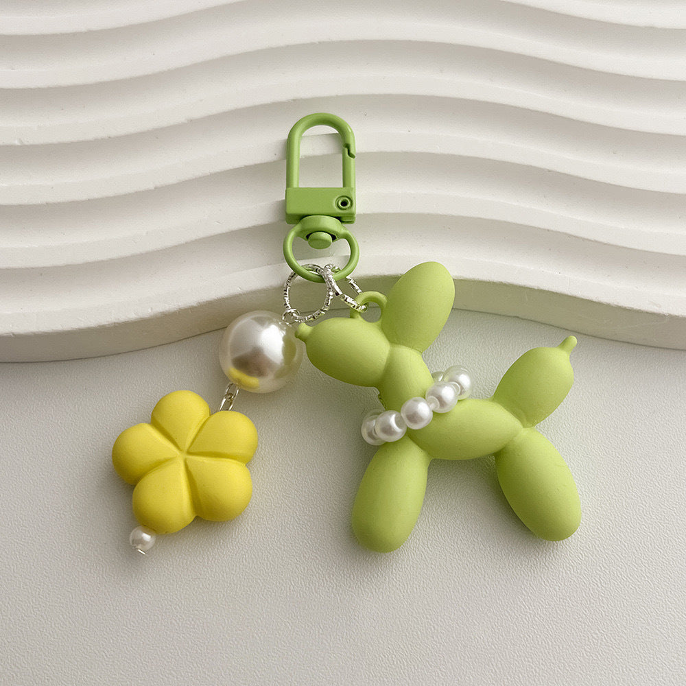 Balloon Dog Pearl Charm Keychain - Green