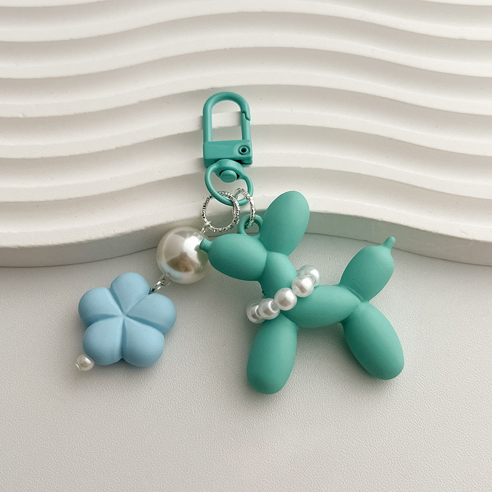 Balloon Dog Pearl Charm Keychain - LakeBlue