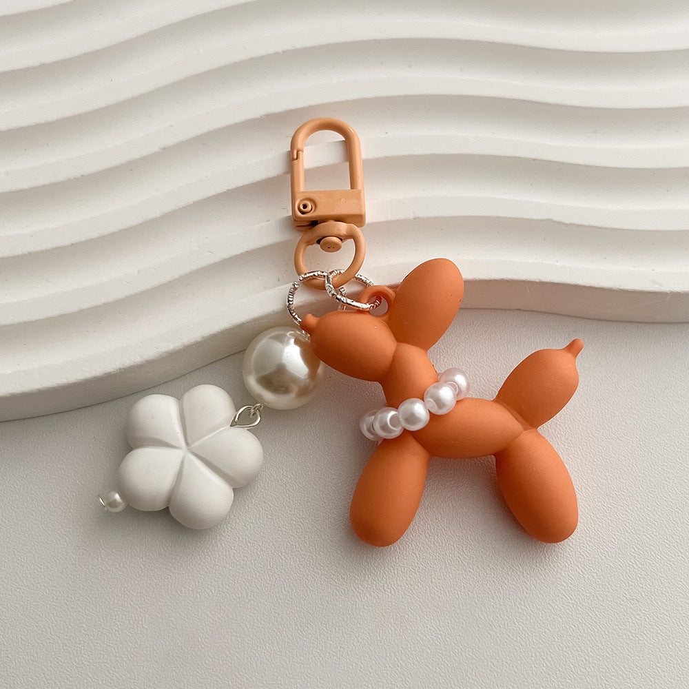 Balloon Dog Pearl Charm Keychain - Orange