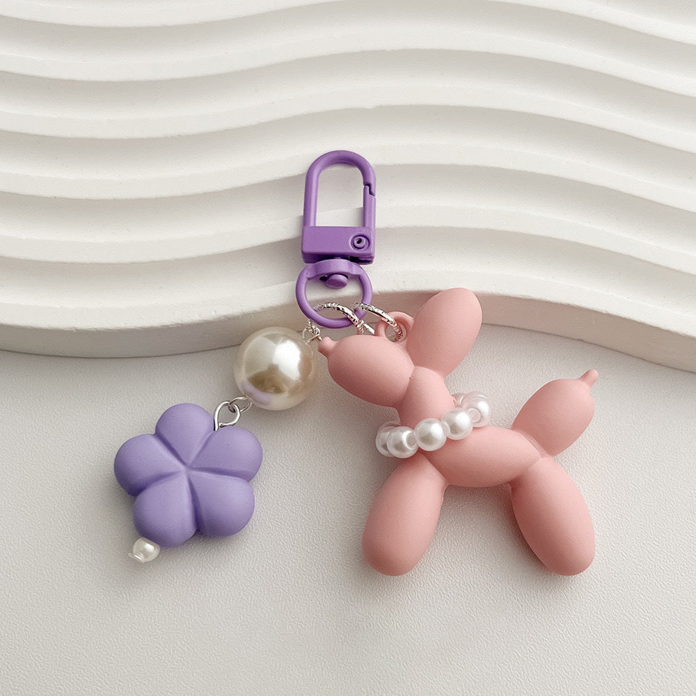 Balloon Dog Pearl Charm Keychain - Peach