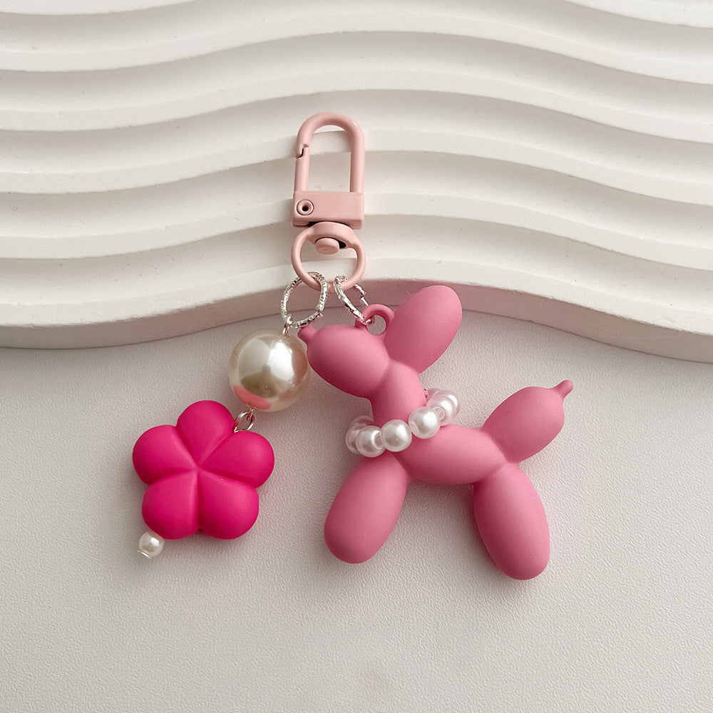 Balloon Dog Pearl Charm Keychain - Pink - 1