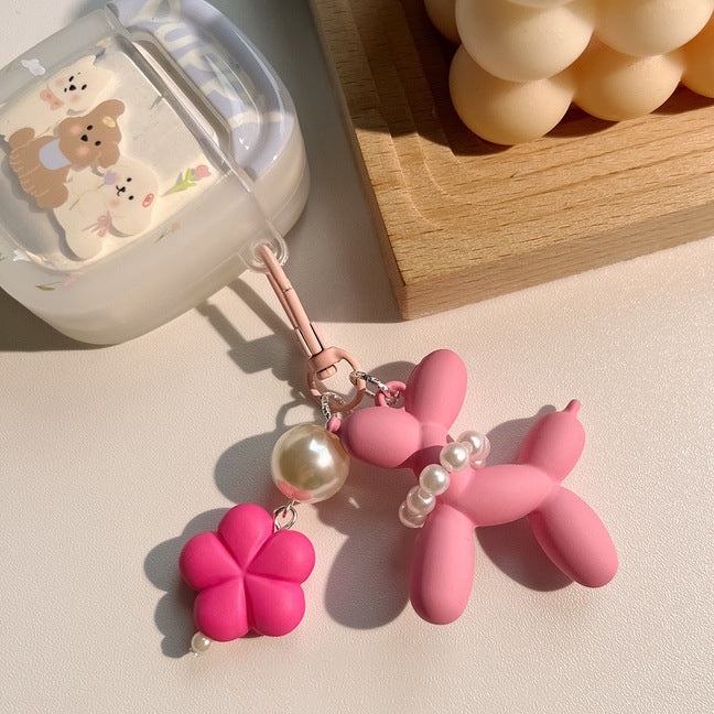 Balloon Dog Pearl Charm Keychain - Pink - 2