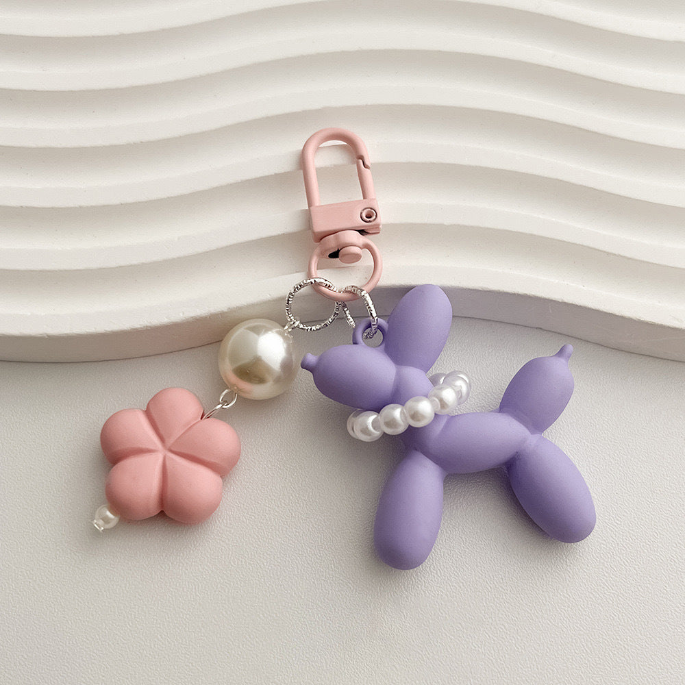Balloon Dog Pearl Charm Keychain - Purple