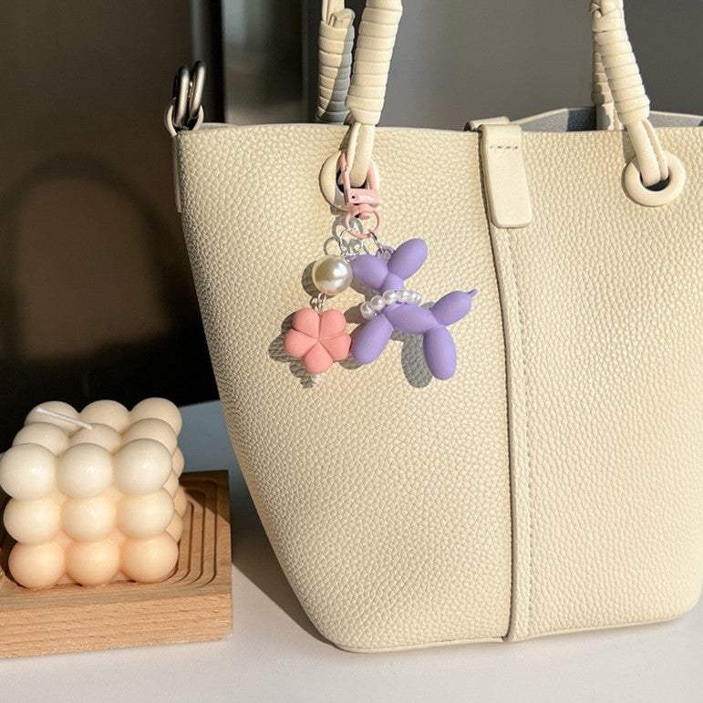 Balloon Dog Pearl Charm Keychain - Purple - 1