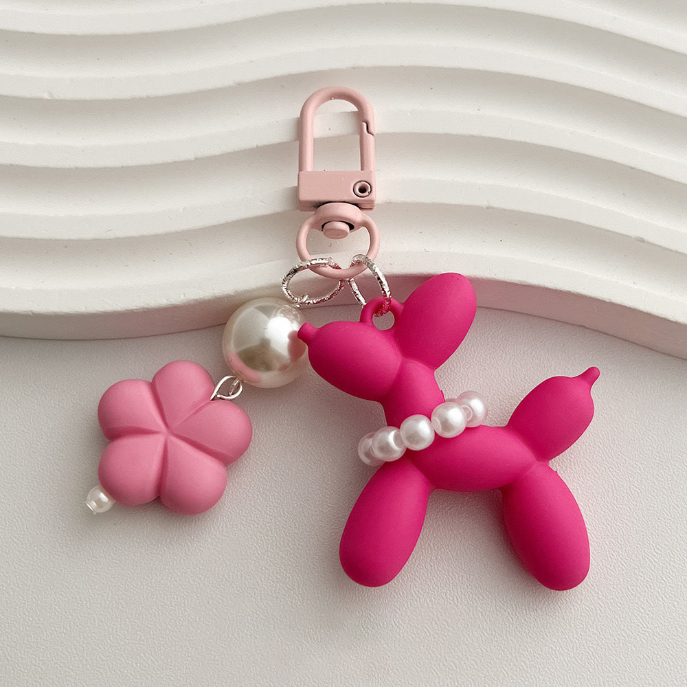 Balloon Dog Pearl Charm Keychain - RoseRed