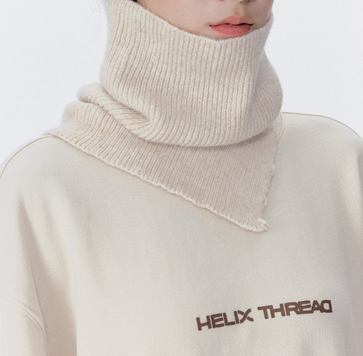 Ribbed Knit Neck Warmer Scarf With Buttons - Apricot