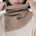 Ribbed Knit Neck Warmer Scarf With Buttons - Khaki
