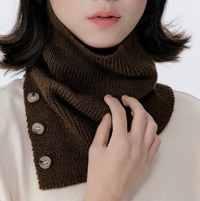 Ribbed Knit Neck Warmer Scarf With Buttons - view 1