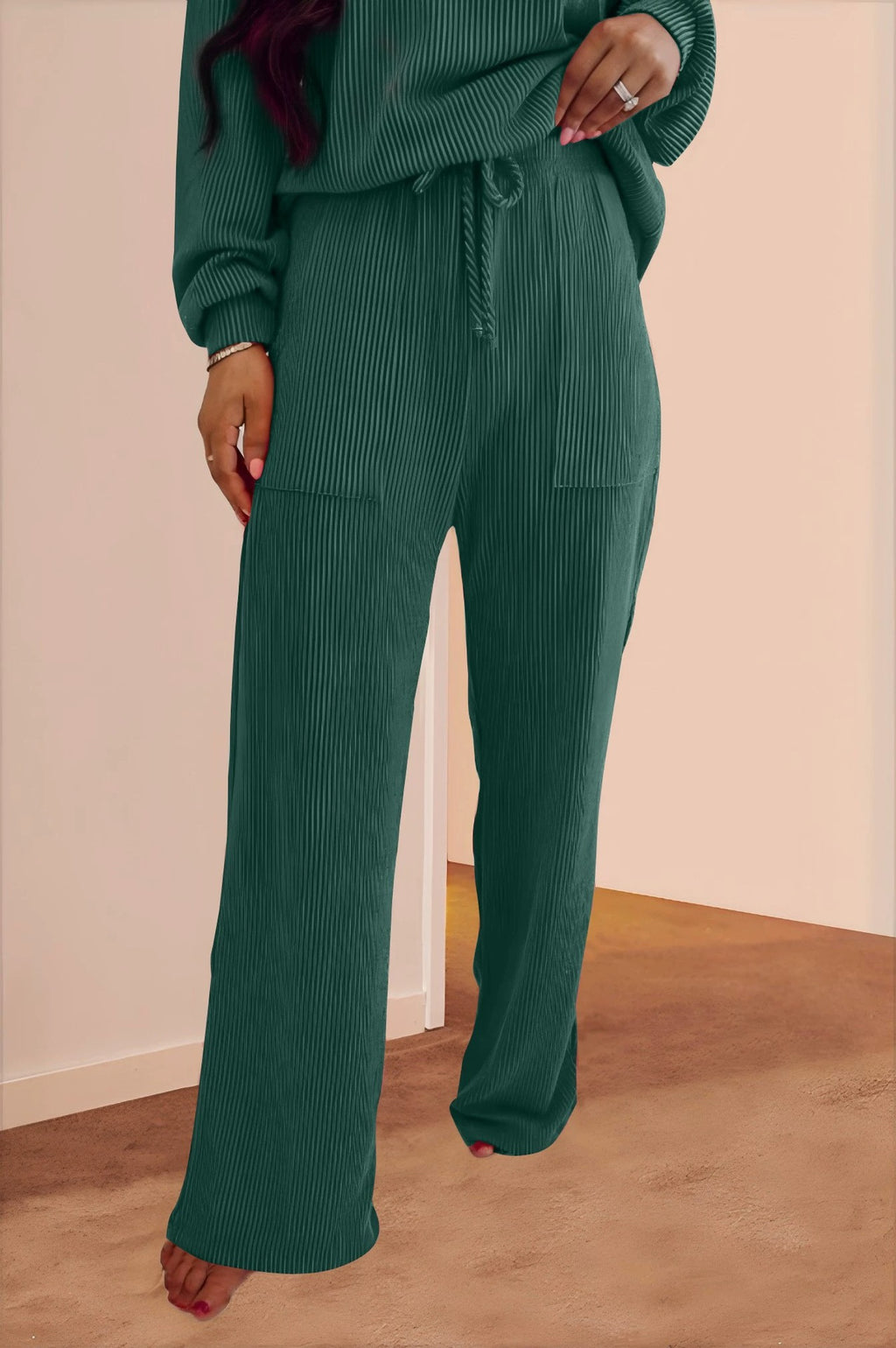 Jolly Graphic Ribbed Top And Pants Set - Green - 3