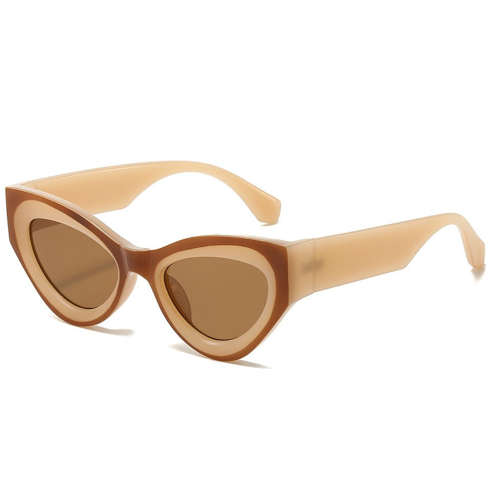 Retro Cat Eye Sunglasses With Two Tone Frames - C3