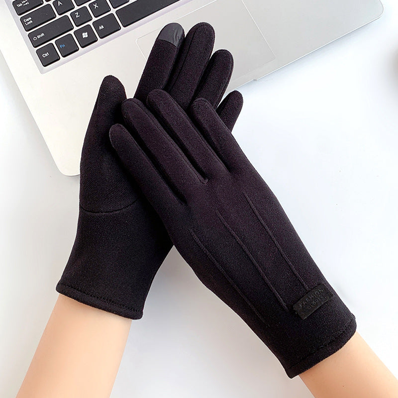 Touch Screen Fleece Lined Winter Gloves - Black