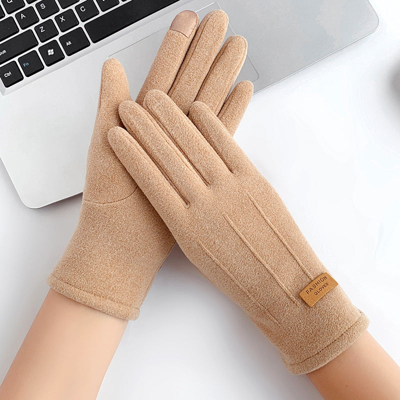 Touch Screen Fleece Lined Winter Gloves - Khaki