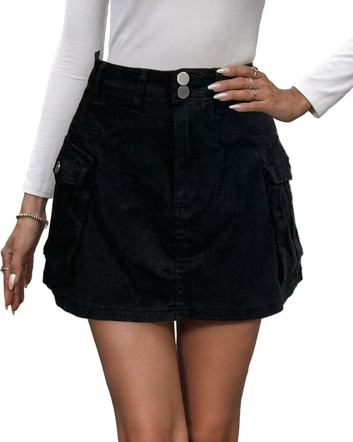 Utility Cargo Pocket High Rise Mini Skirt - Black