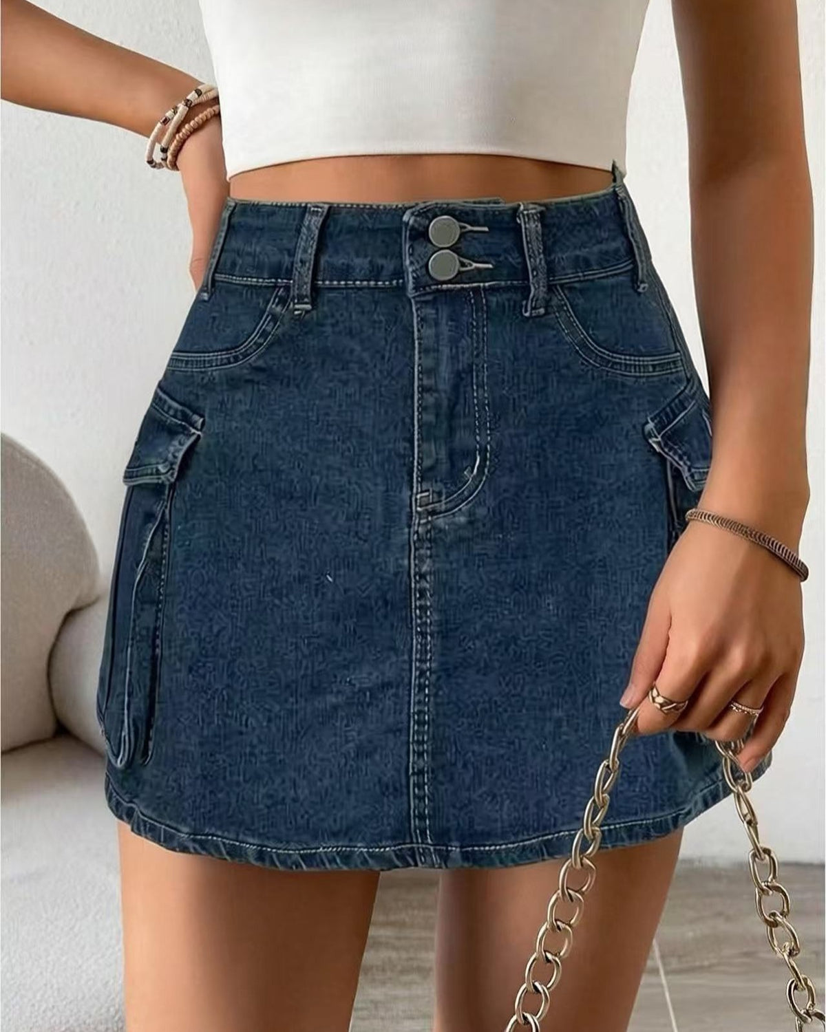 Utility Cargo Pocket High Rise Mini Skirt - Blue