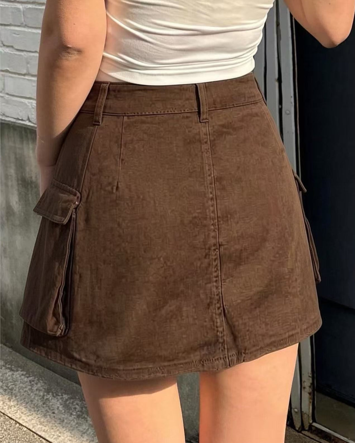 Utility Cargo Pocket High Rise Mini Skirt - Dark-Brown - 1