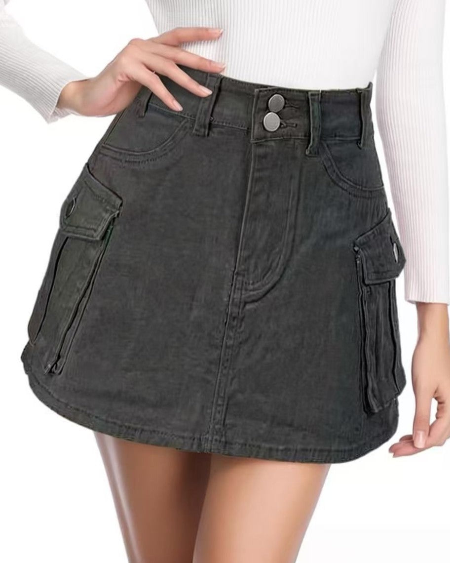 Utility Cargo Pocket High Rise Mini Skirt - Grey