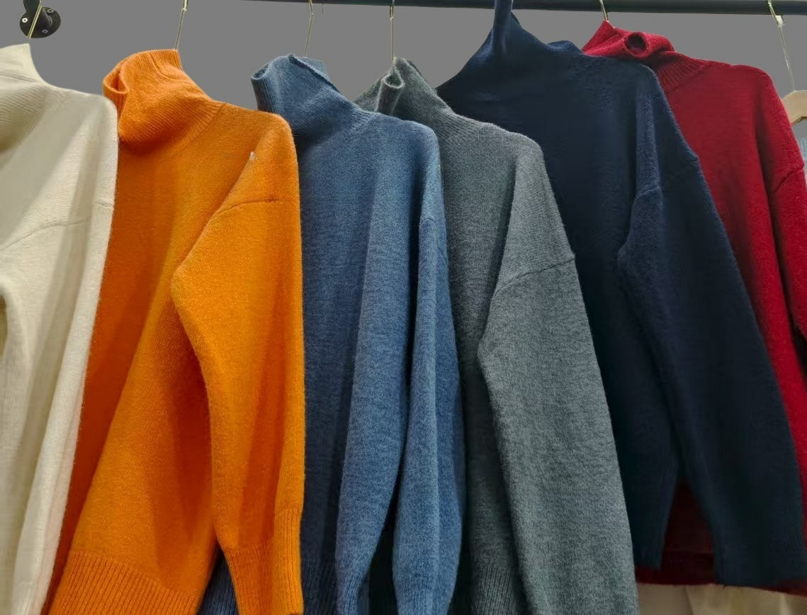 Ribbed Turtleneck Drop Shoulder Sweater - Bluegray - 2