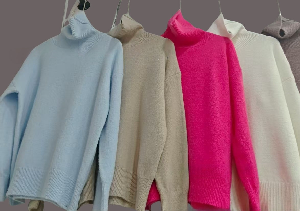 Ribbed Turtleneck Drop Shoulder Sweater - Bluegray - 3