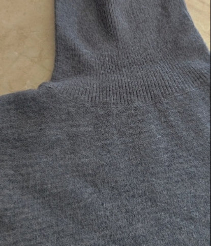 Ribbed Turtleneck Drop Shoulder Sweater - Bluegray - 4