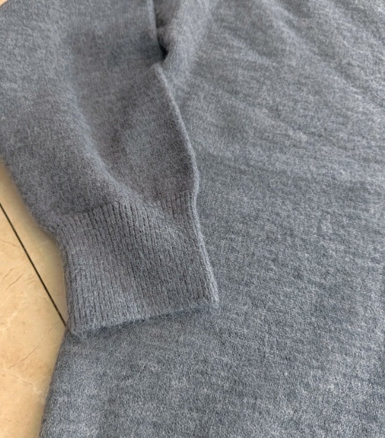 Ribbed Turtleneck Drop Shoulder Sweater - Bluegray - 5