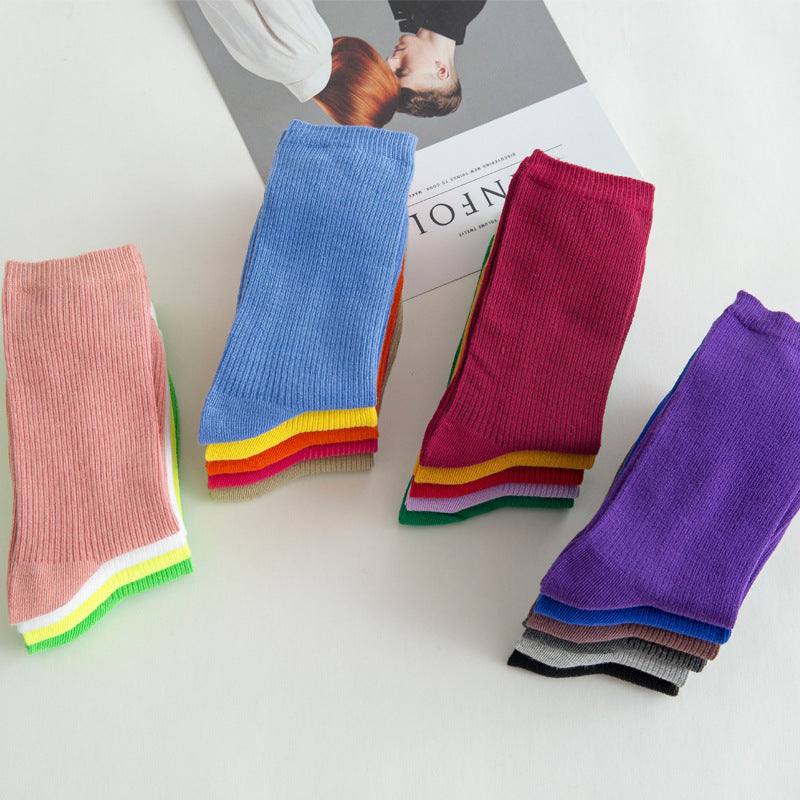 Ribbed Cotton Blend Mid Calf Socks