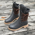 Lace Wrap Studded Mid Calf Combat Boots - Gray