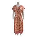 Block Print Belted Kaftan Midi Dress - Orange