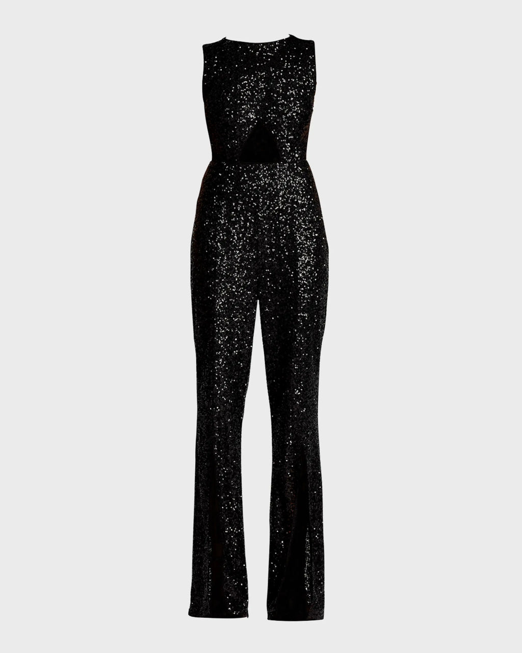 Sequin Waist Cutout Split Hem Jumpsuit - Black - 1