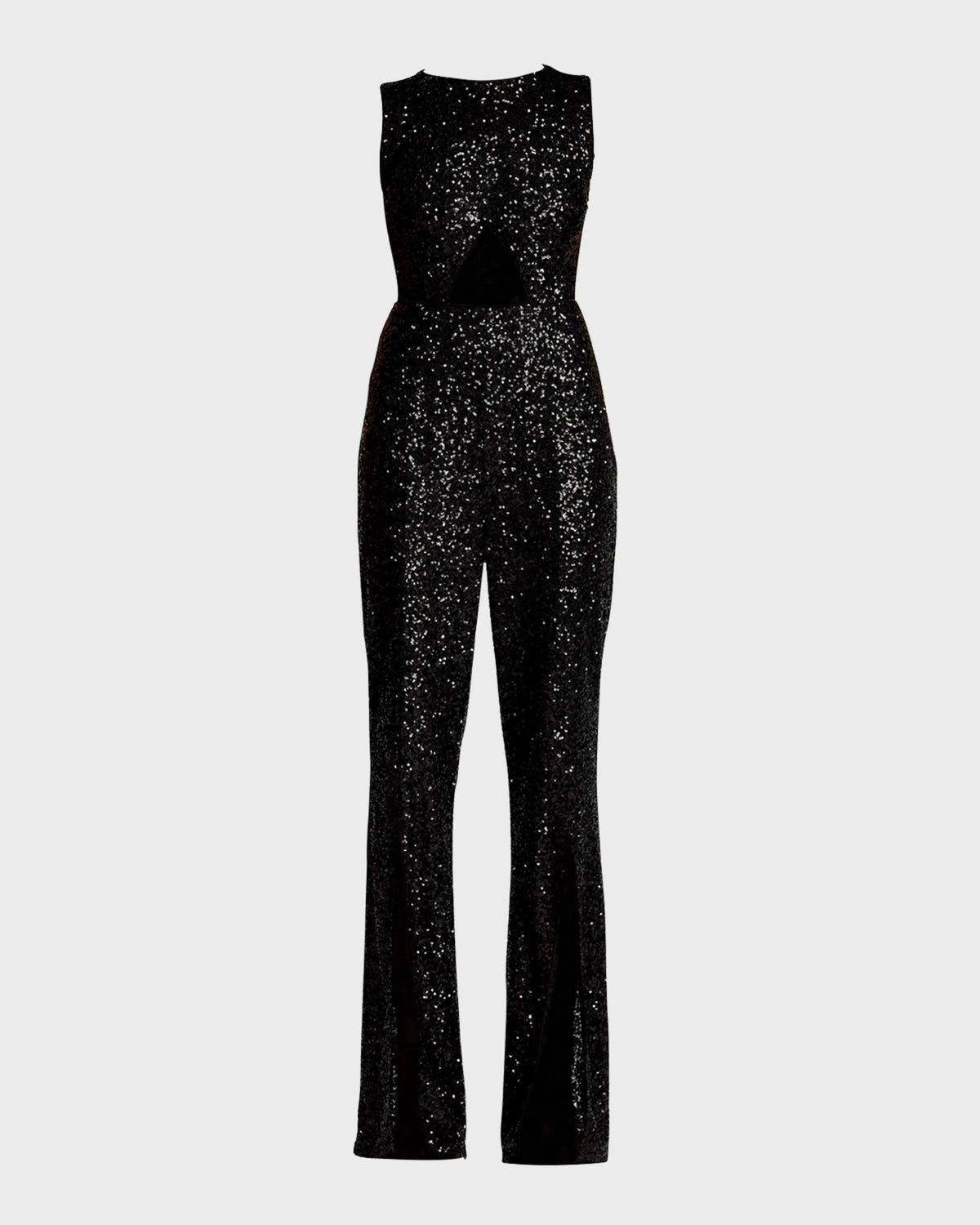 Sequin Waist Cutout Split Hem Jumpsuit - Black - 1