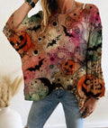 Batwing Halloween Print Open Knit Top - Color_3