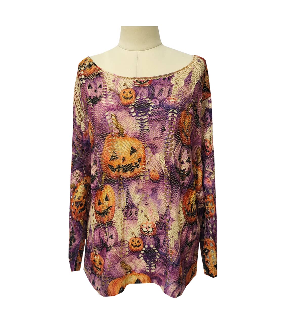 Batwing Halloween Print Open Knit Top