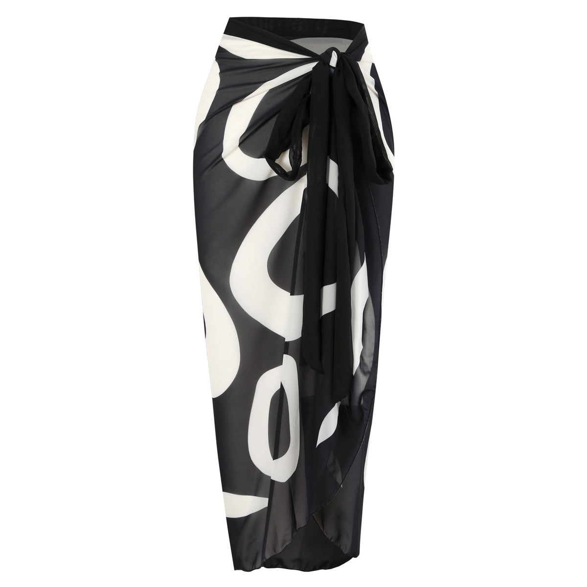 Abstract Print One Shoulder Bikini And Sarong Set - Black - 2