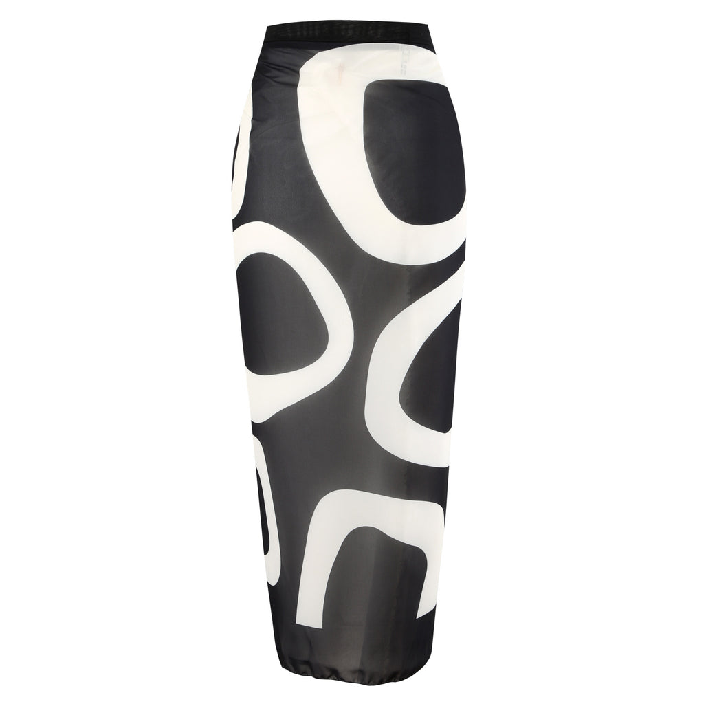Abstract Print One Shoulder Bikini And Sarong Set - Black - 3