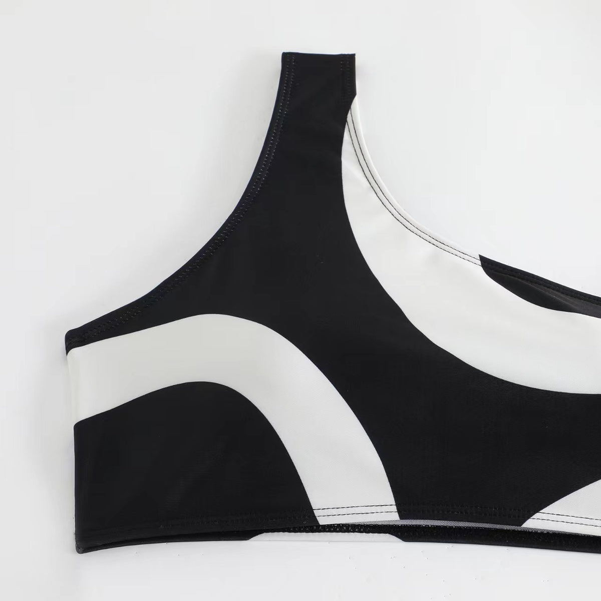 Abstract Print One Shoulder Bikini And Sarong Set - Black - 7