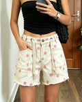 Dotted Denim Shorts with Raw Hem Trim - Pink
