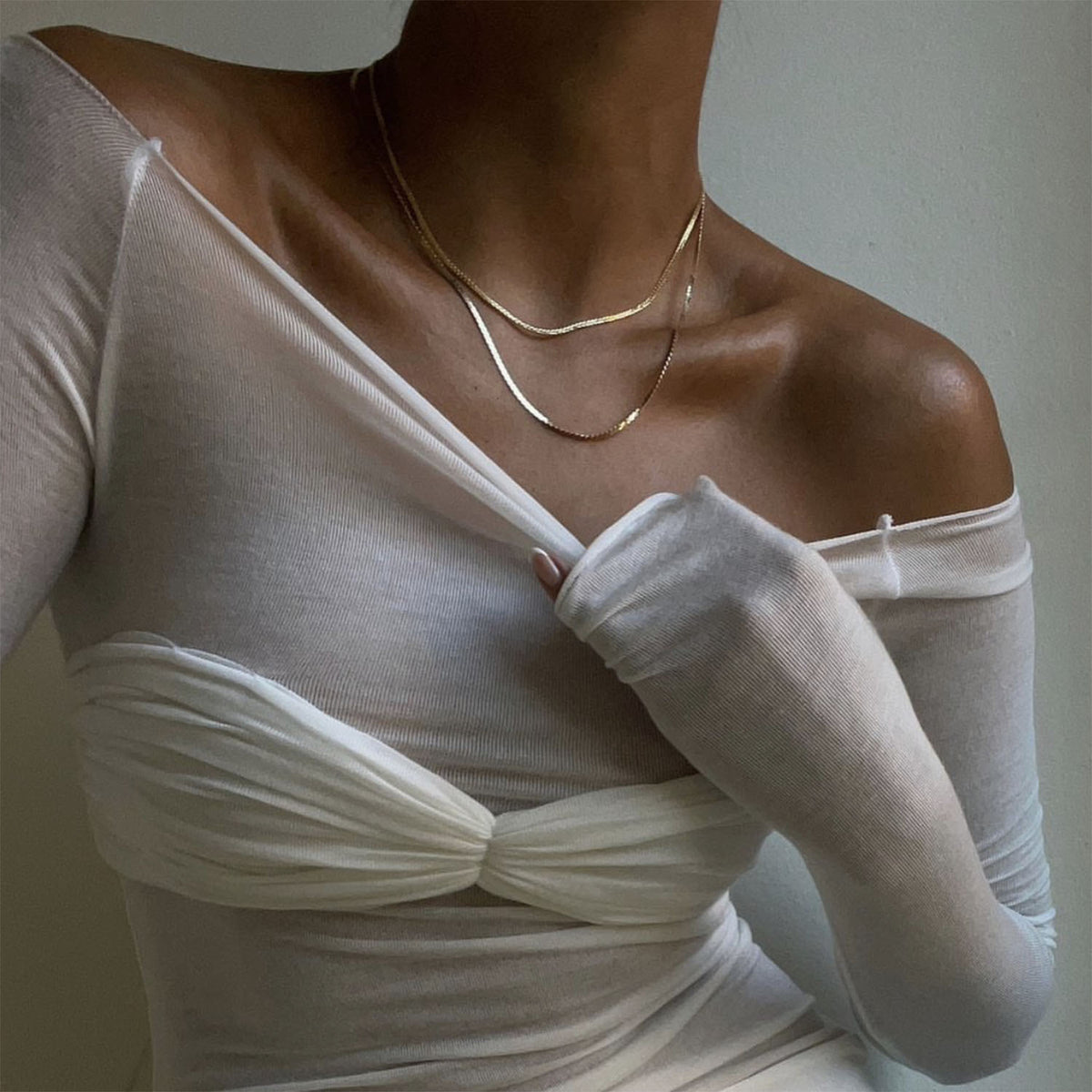 Sheer Ruched Bust Off Shoulder Knit Top - view 4