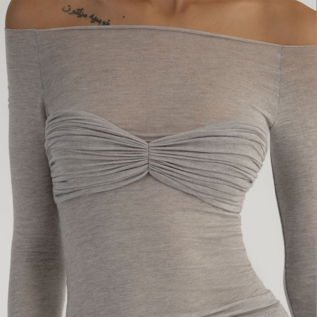 Sheer Ruched Bust Off Shoulder Knit Top - view 5