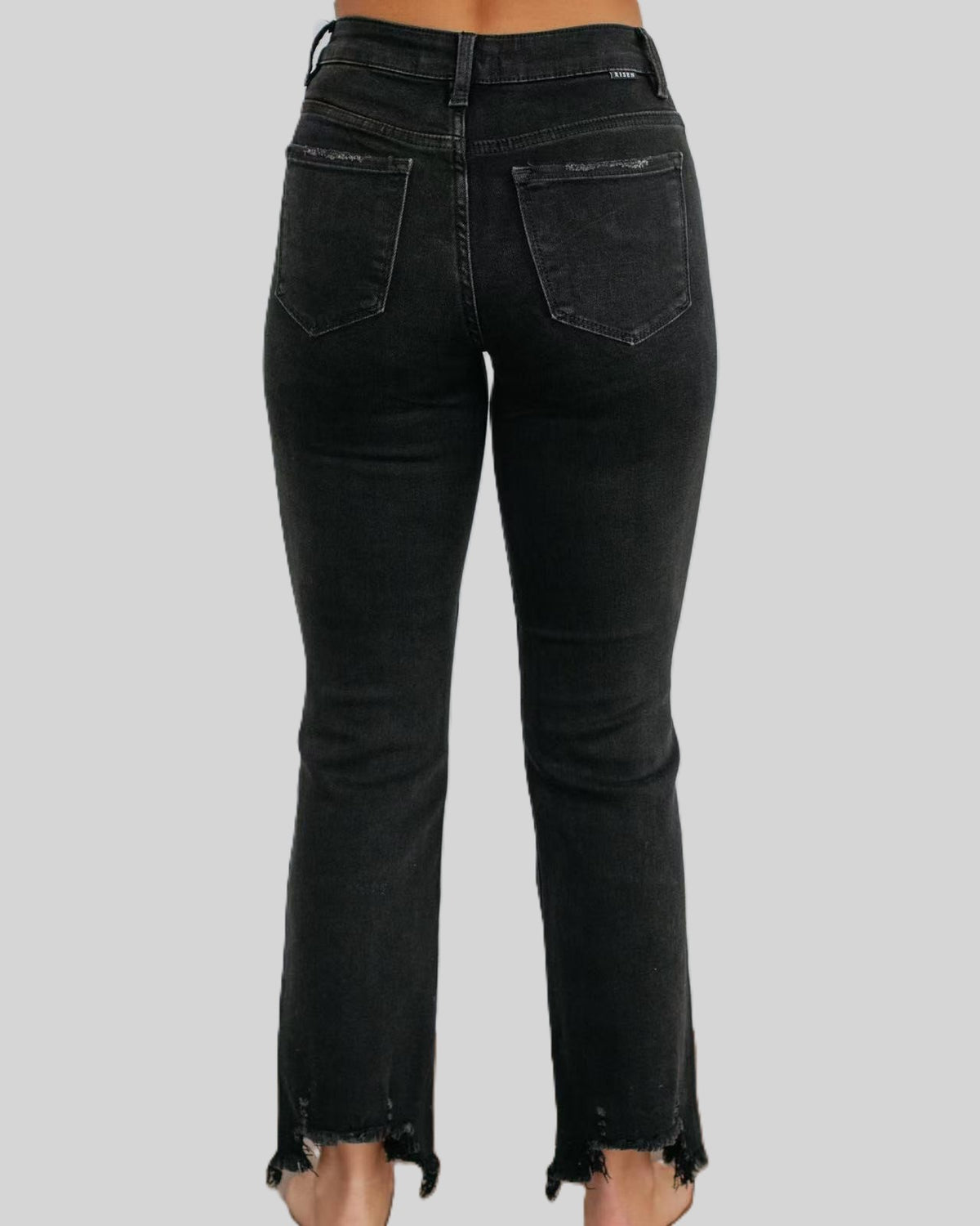 Frayed Hem Cropped Straight Leg Jeans - Black - 2
