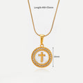 Petite Cross Medallion Necklace With Pave Halo - WhiteShell
