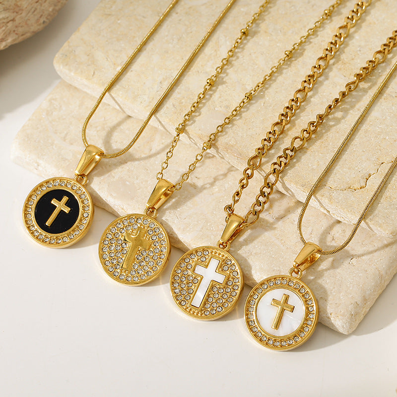 Petite Cross Medallion Necklace With Pave Halo