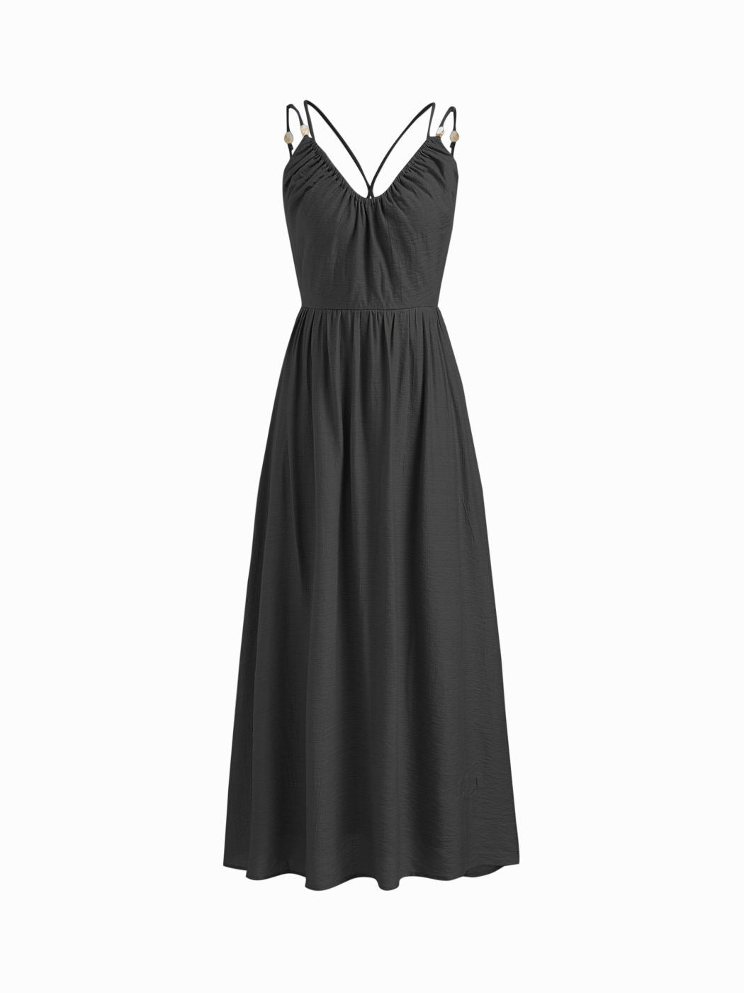 Beaded Strap Tie Back Maxi Cami - Black - 1